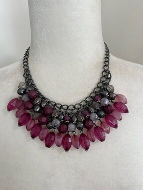 Pink Purple Gunmetal Teardrop Bead Necklace Gothic Vampire Whimsigoth Victorian